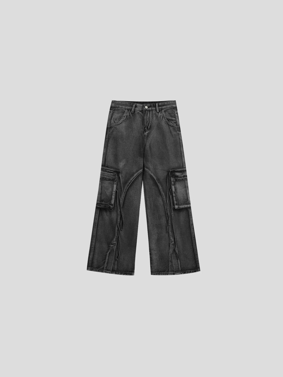 MULTI-POCKET LOOSE STRAIGHT LONG JEANS FE0403