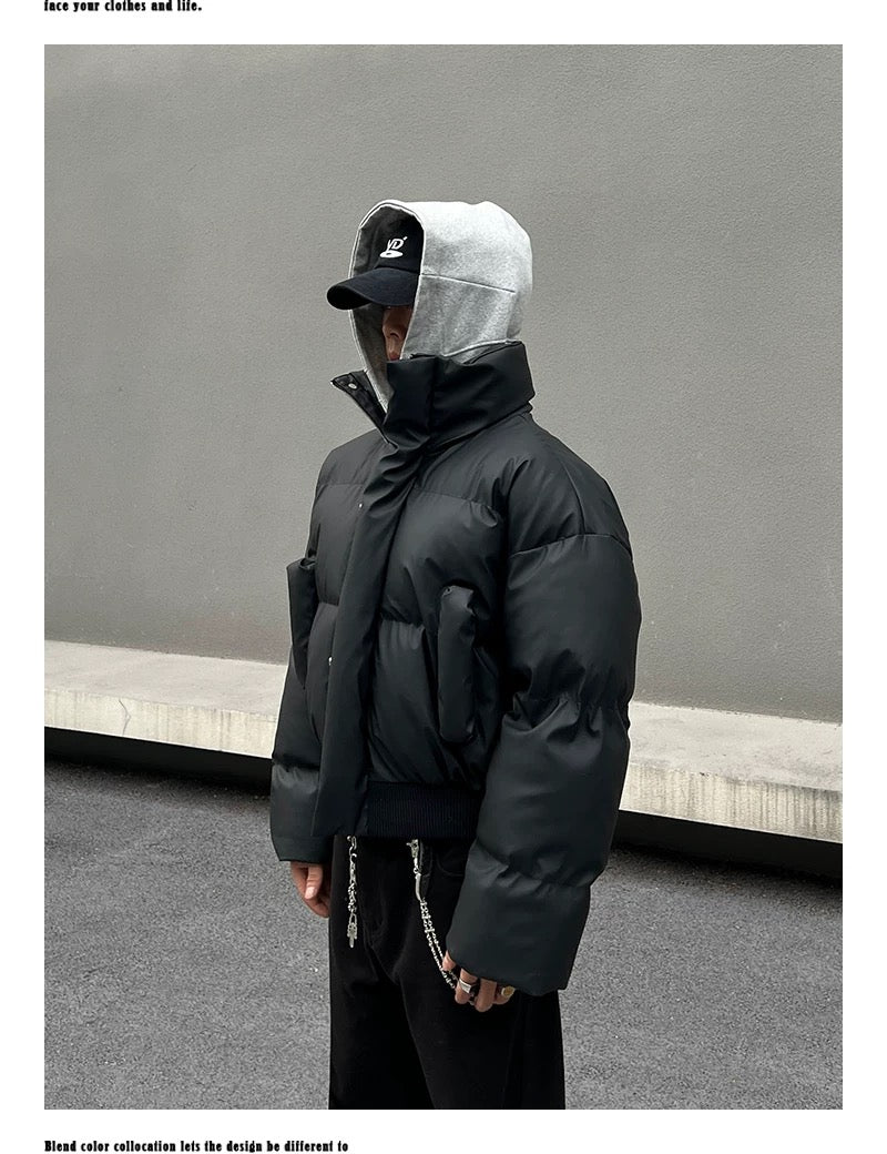 Men’s Clean Fit Short Puffer Jacket – American Minimal Street Winter Coat FE0310