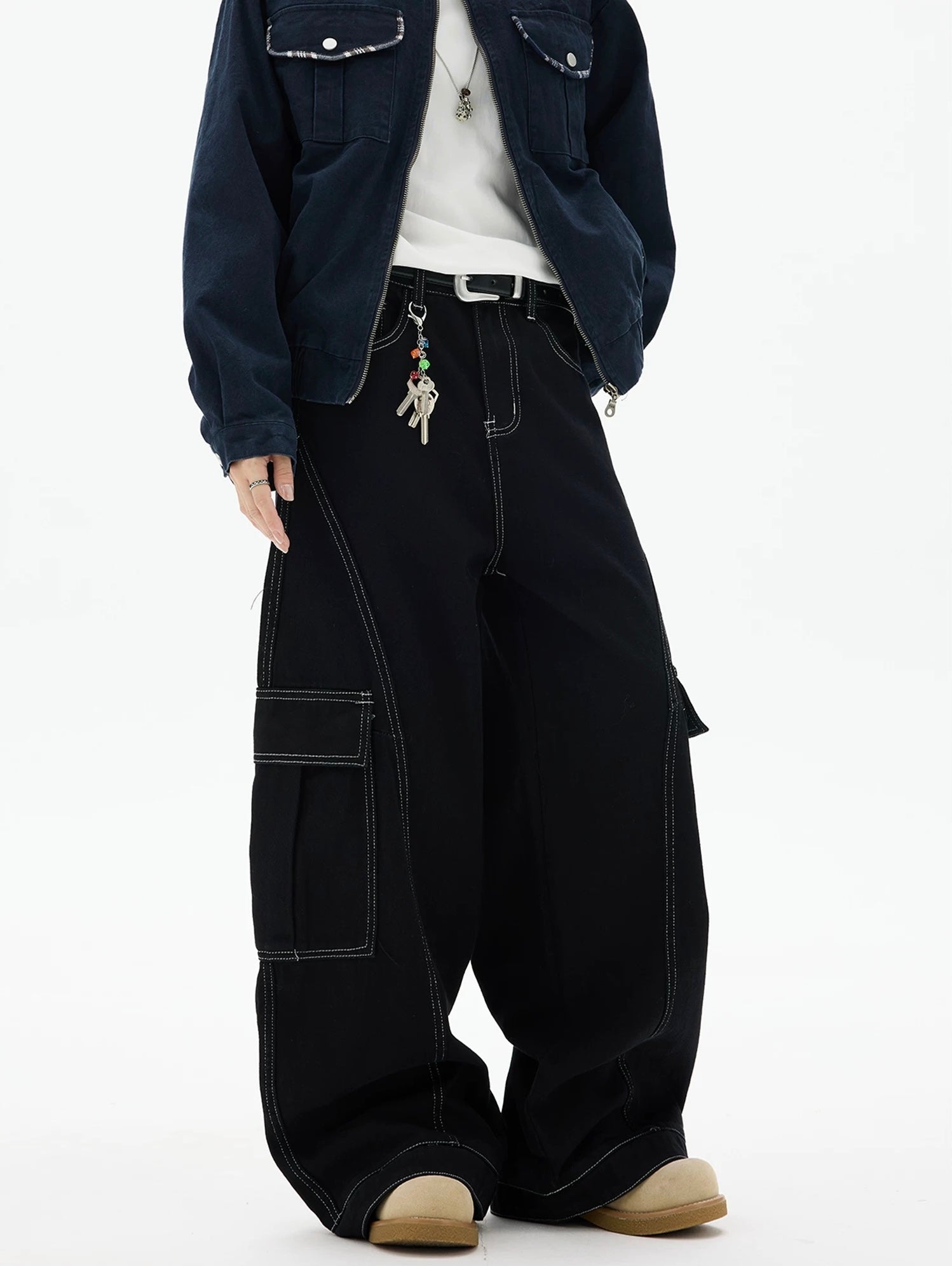 American Curved Wide-Leg Streetwear Trousers FE0297