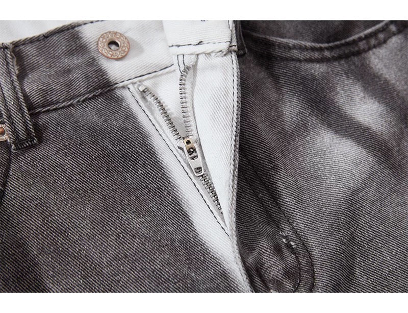 Men’s Smoke Washed Vintage Jeans – Distressed American Street Denim Pants FE0311