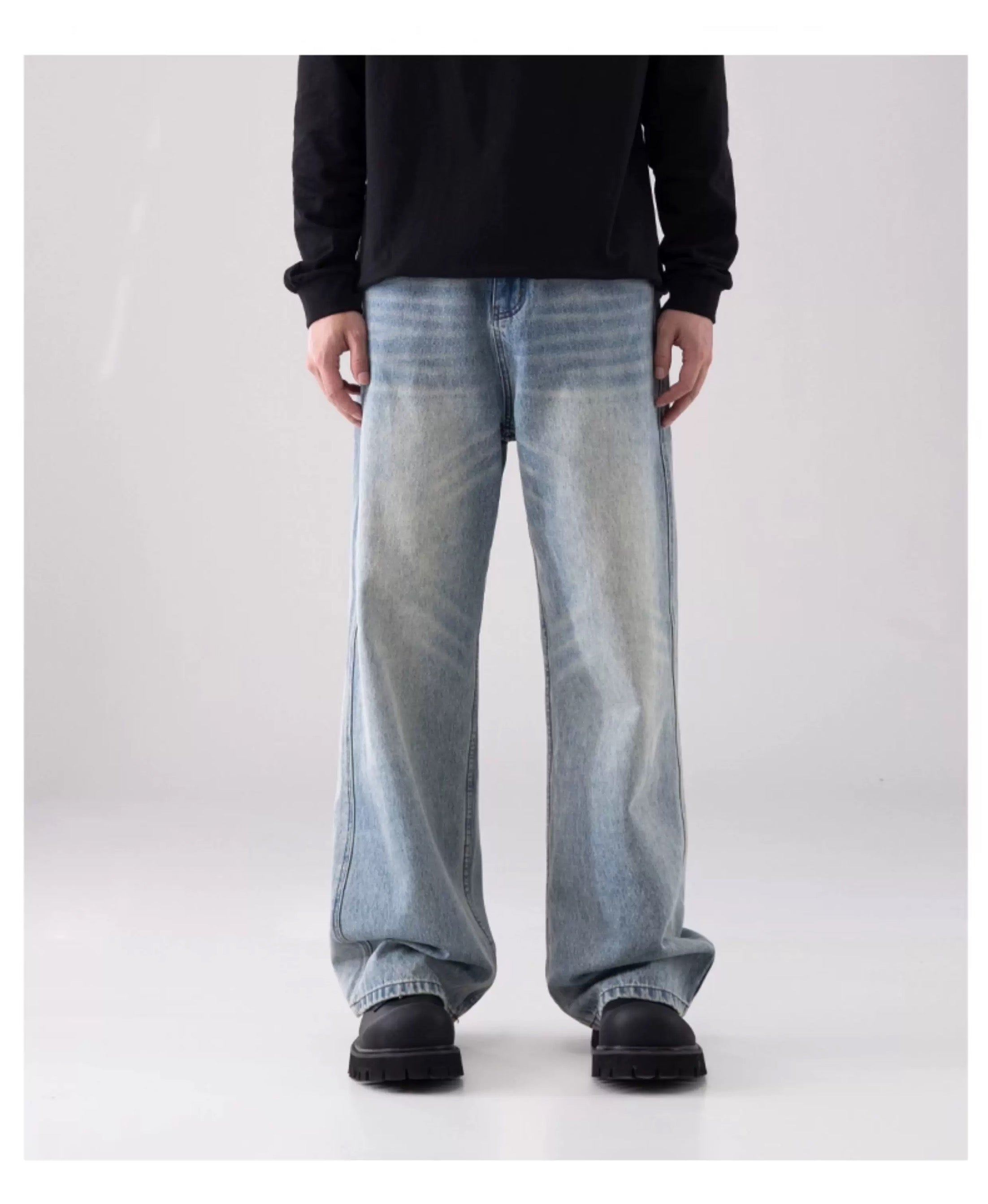 Men’s Vintage Washed Wide-Leg Jeans – American Retro Streetwear Denim FE0037