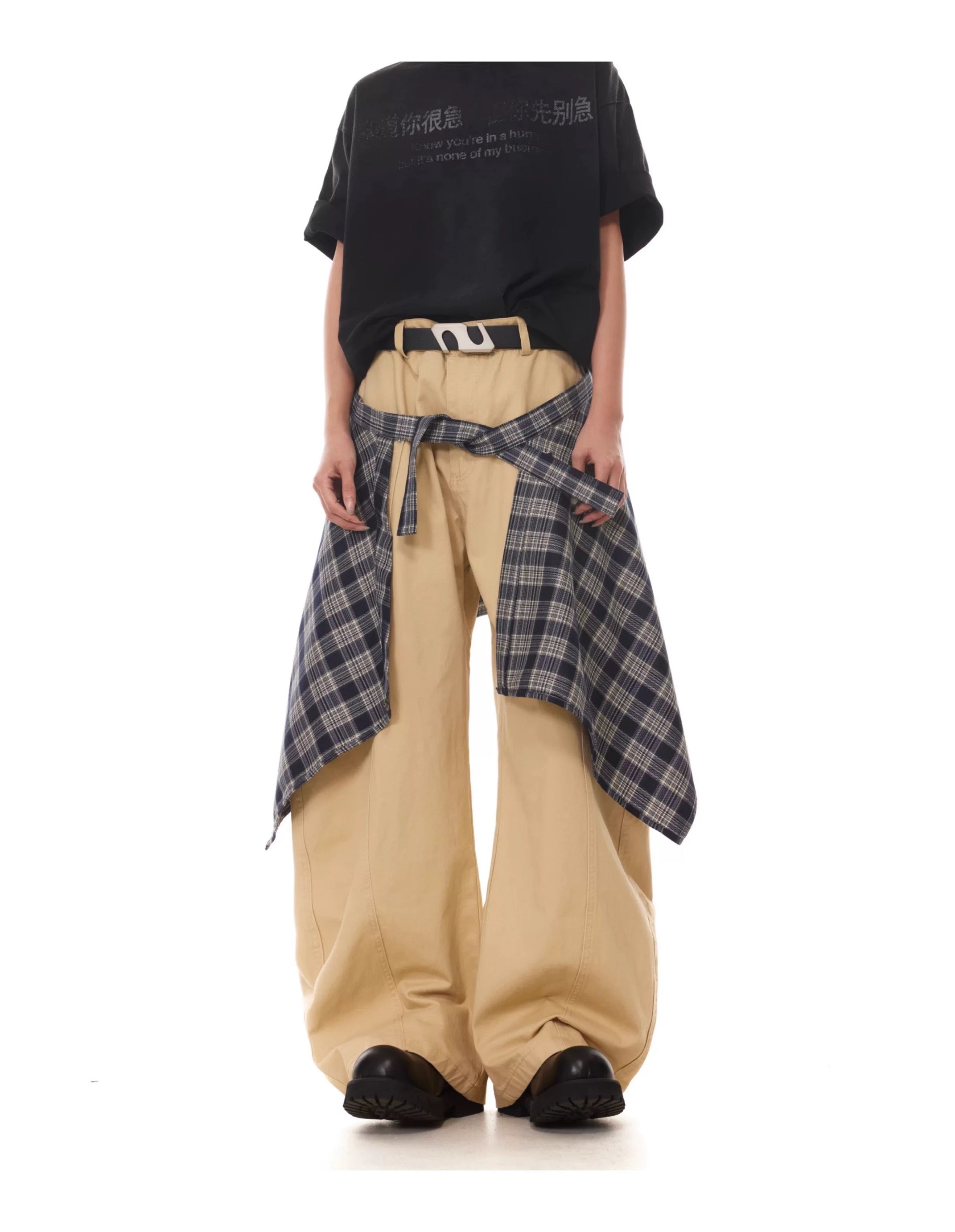 Men’s Vintage Detachable Plaid Skirt Cargo Pants FE0294