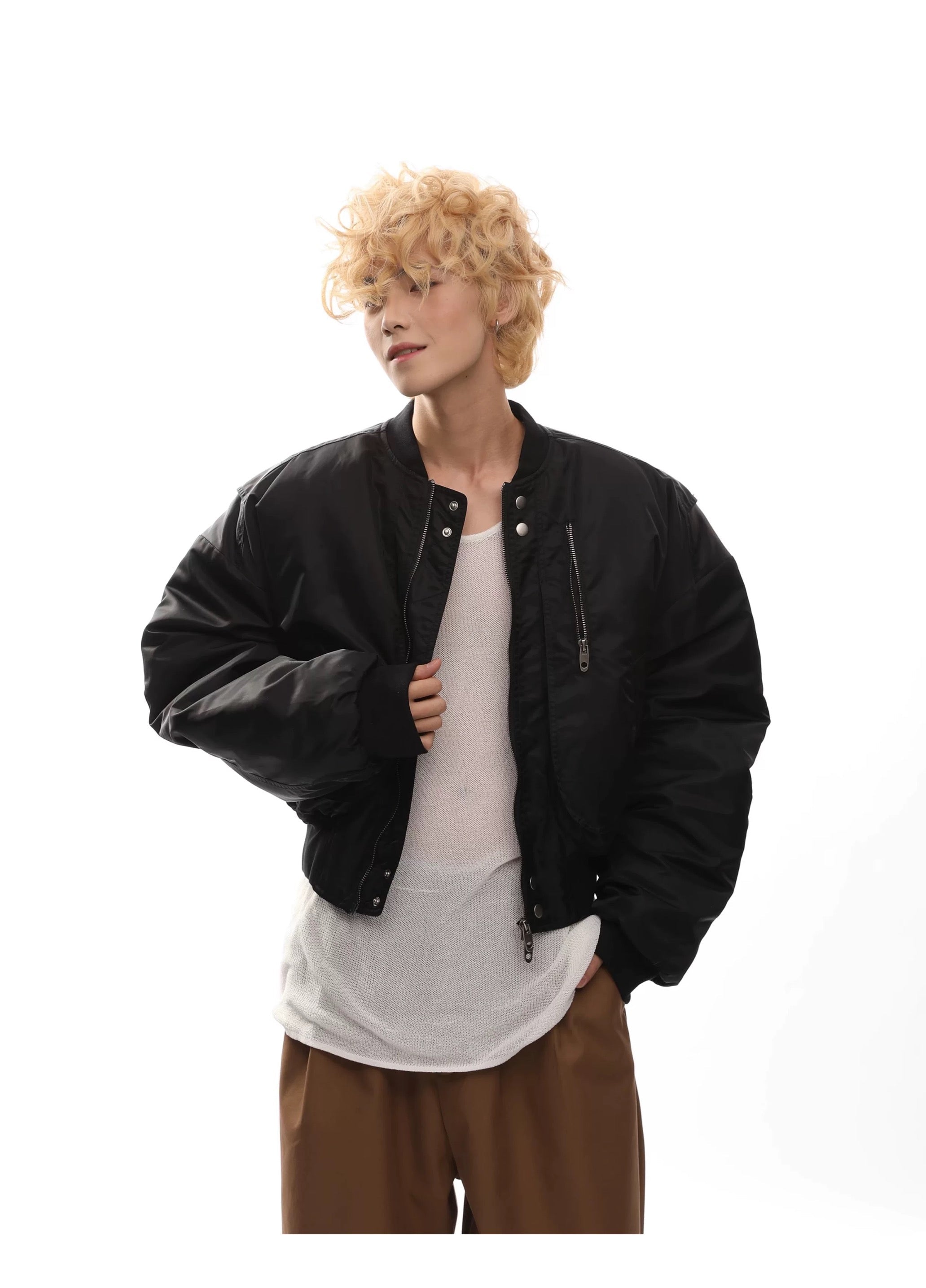 Men’s Cropped Bomber Puffer Jacket – American High Street Short Cotton Outerwear FE0025