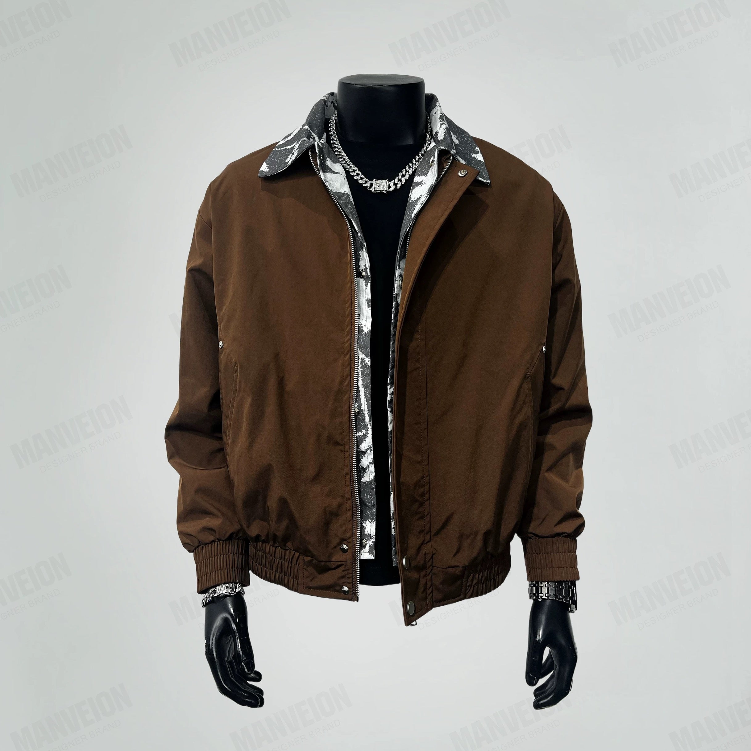 Men’s Vintage Layered Collar Jacket – Loose Fit Retro Streetwear Coat FE0015