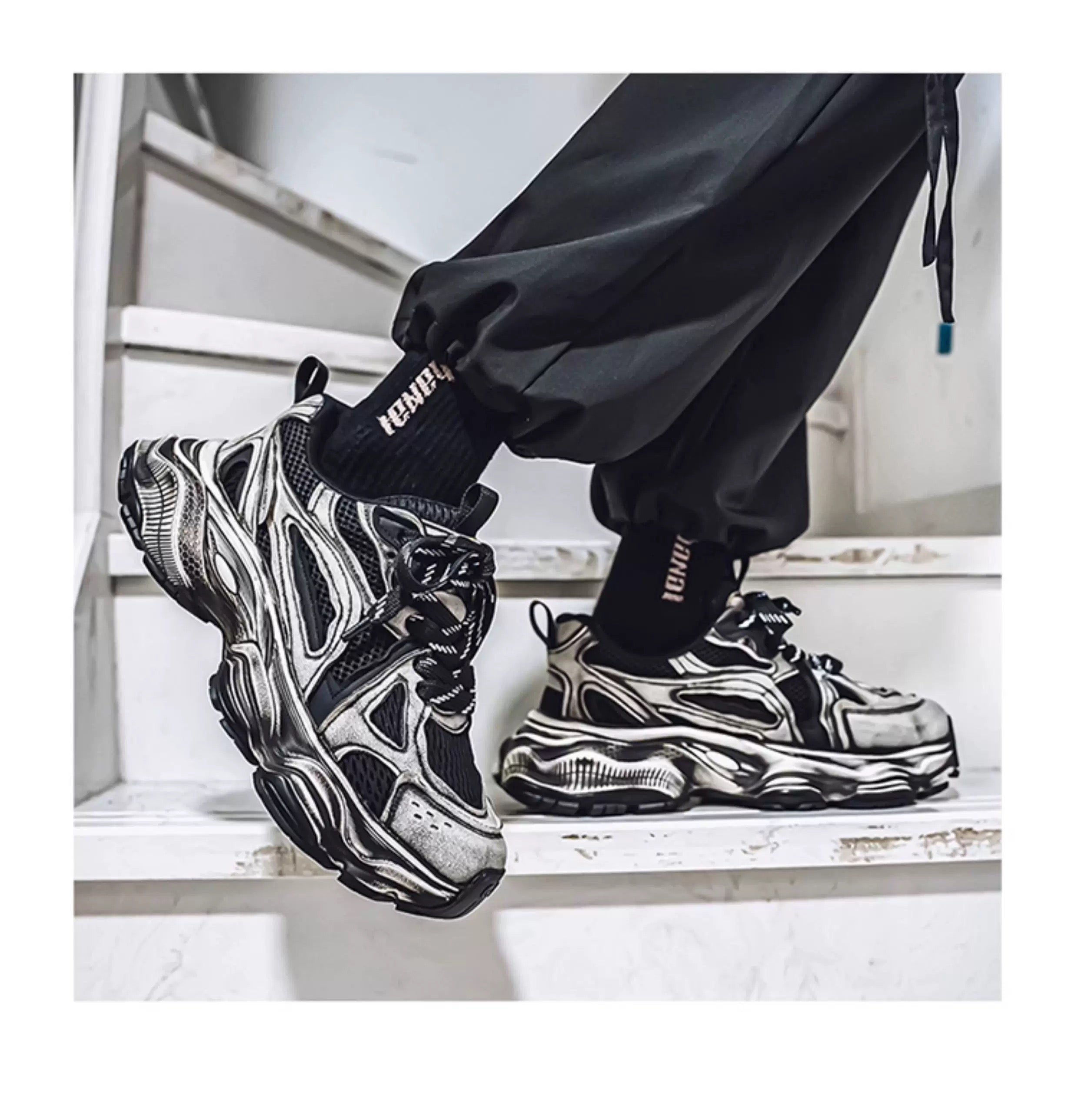 Men’s Retro Chunky Sneakers Casual Fashion Dad Shoes Soft Sole Trendy Running Shoes S0015