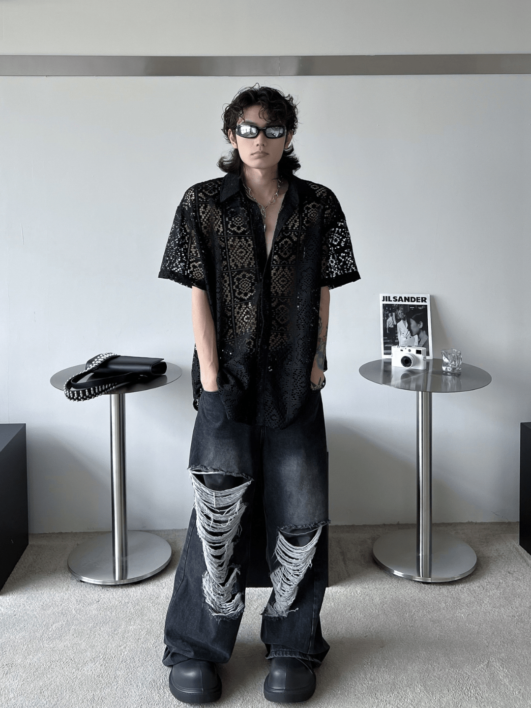 hollow design sense loose shirts FE0560
