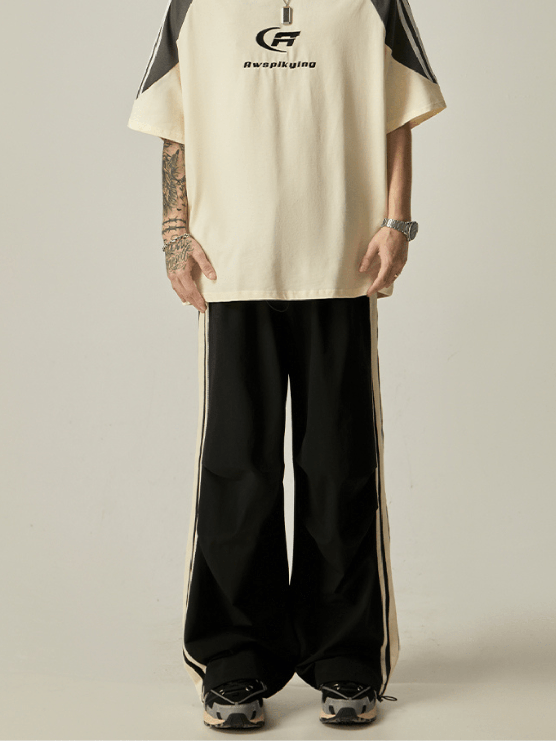 Striped loose wide-leg casual pants FE0682
