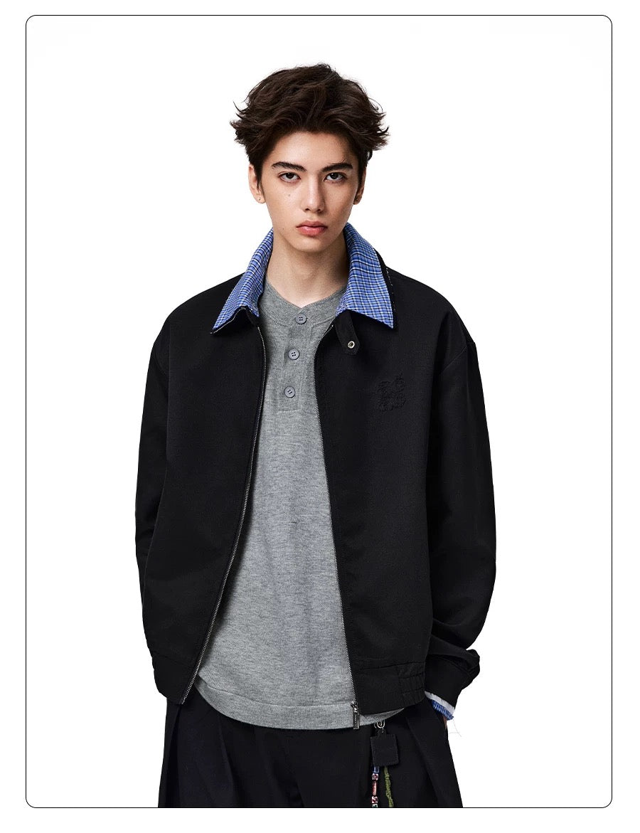Men’s Vintage Plaid Patchwork Collar Jacket – Retro Short Street Outerwear FE0007