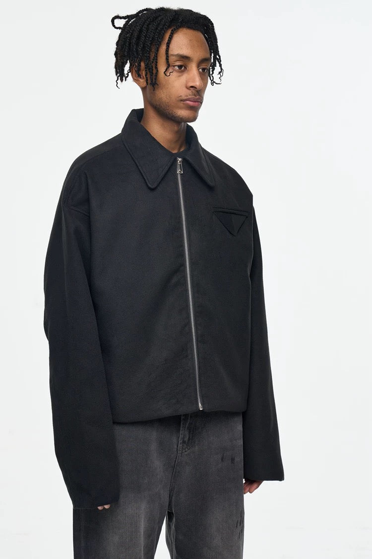 Men’s Retro Boxy Zip-Up Jacket – American Vintage Cropped Street Outerwear FE0035