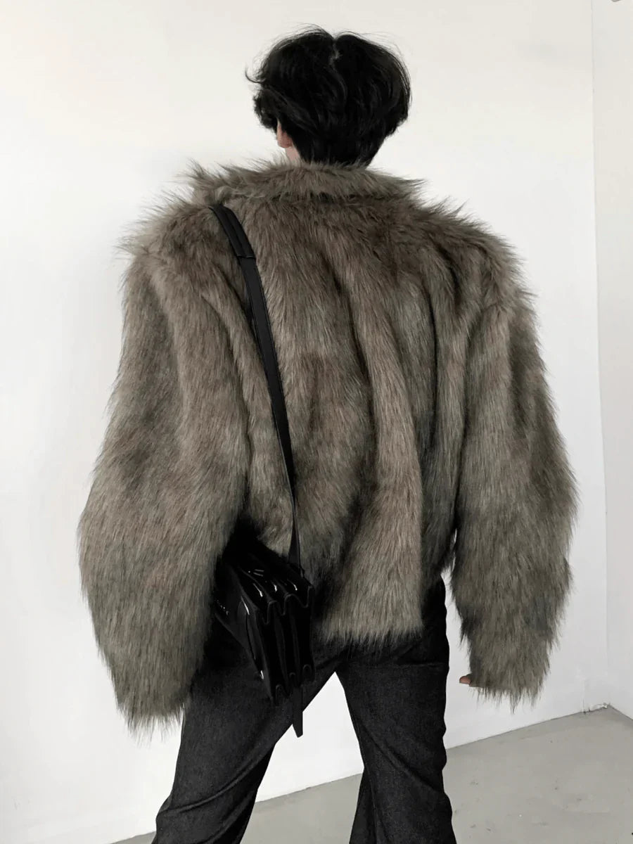 LONG HAIRY SHORT SECTION FAUX FUR COAT FE0459