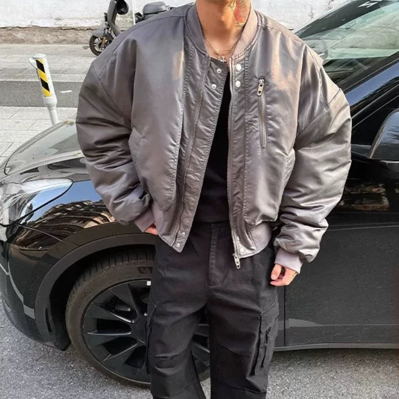 Men’s Cropped Bomber Puffer Jacket – American High Street Short Cotton Outerwear FE0025