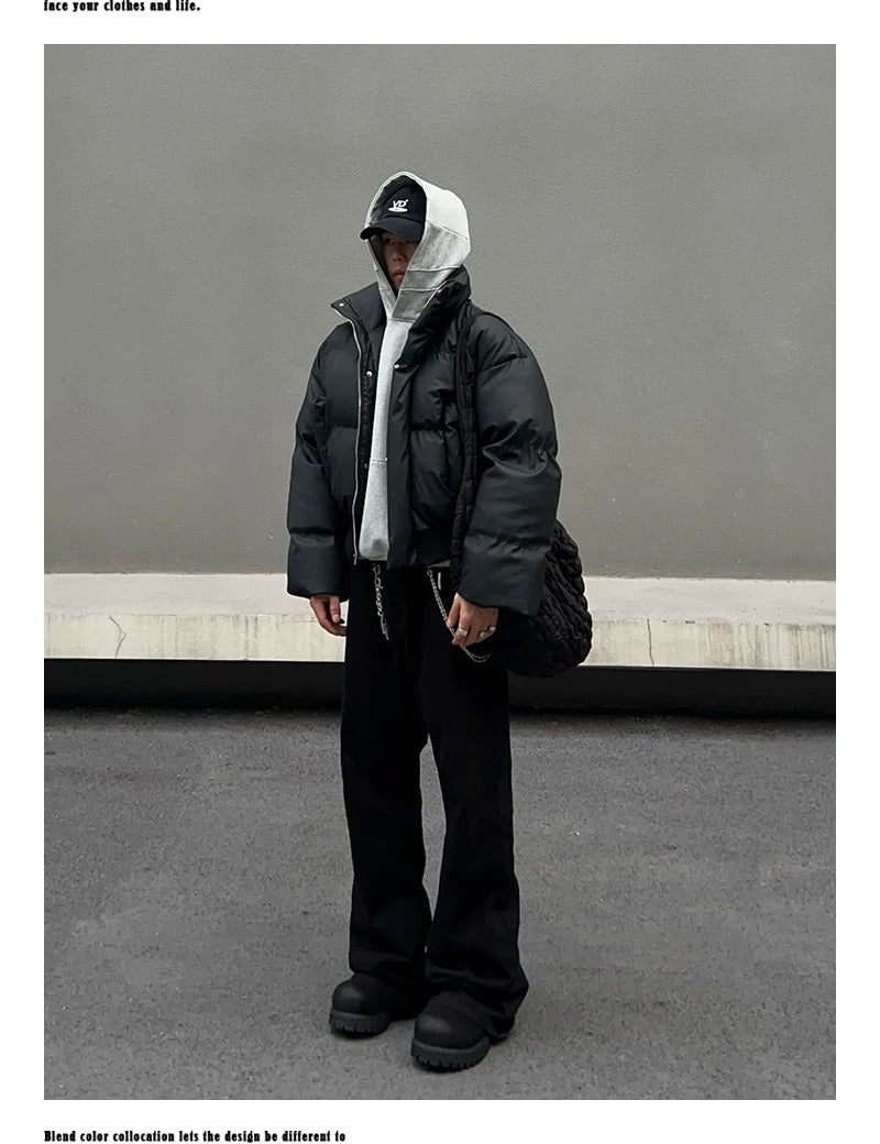 Men’s Clean Fit Short Puffer Jacket – American Minimal Street Winter Coat FE0310