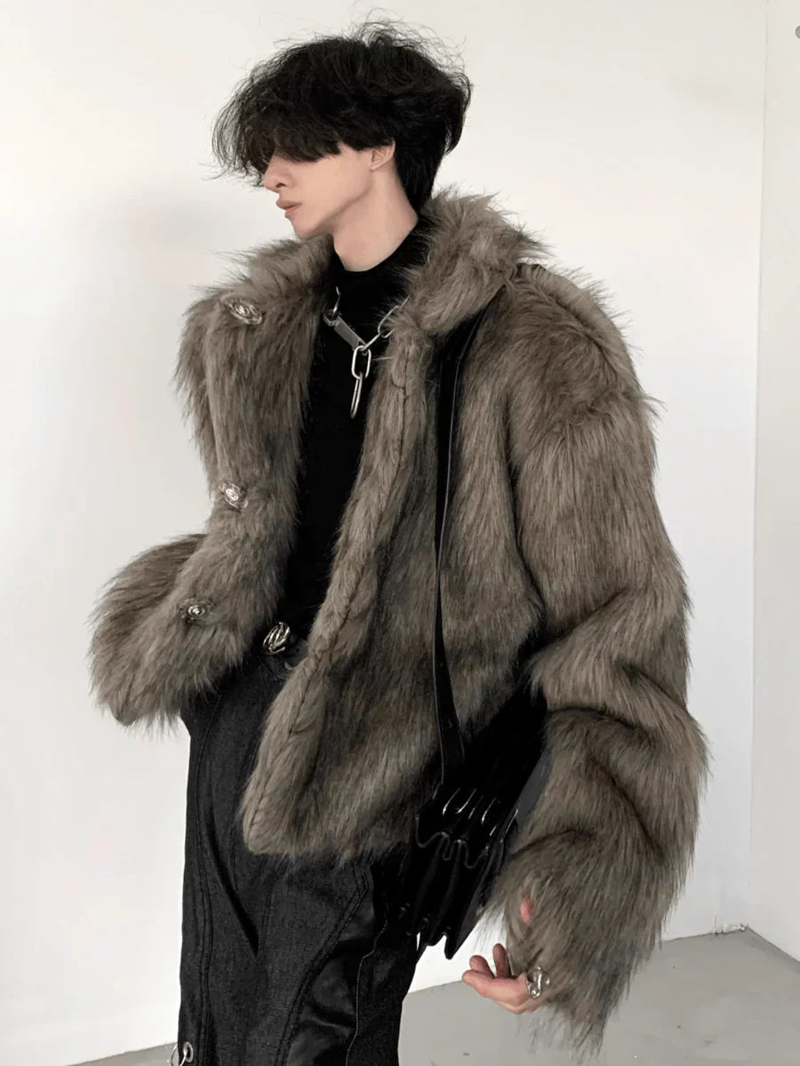 LONG HAIRY SHORT SECTION FAUX FUR COAT FE0459