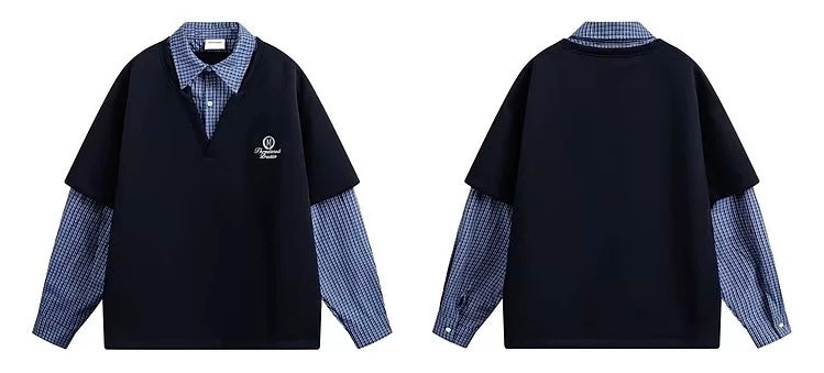 Men’s Korean Layered Plaid Sweatshirt FE0325