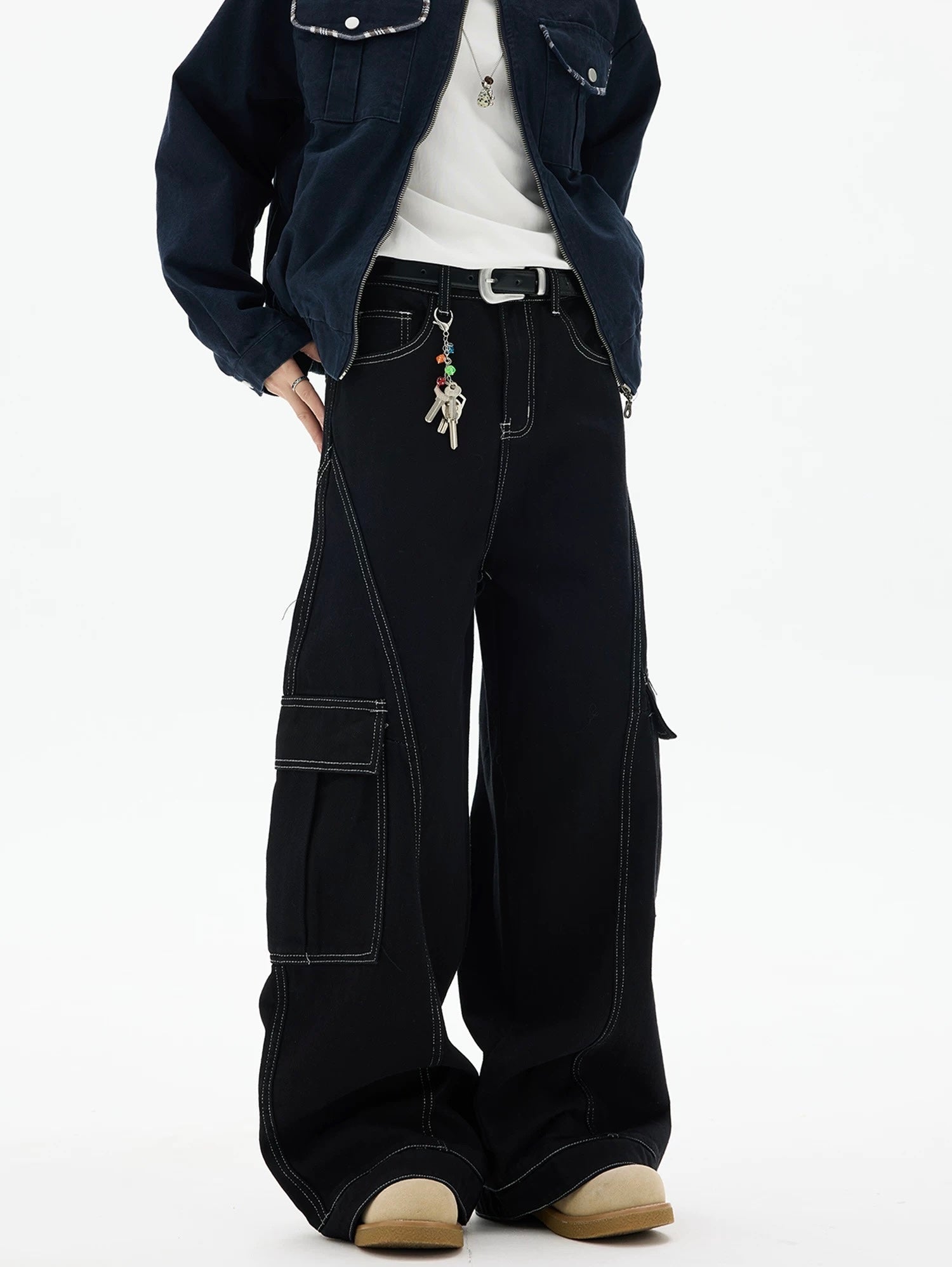 American Curved Wide-Leg Streetwear Trousers FE0297