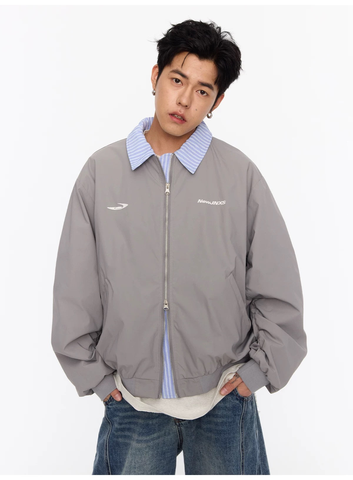 Men’s Vintage Embroidered Layered Baseball Jacket – Retro Streetwear Bomber Coat FE0017