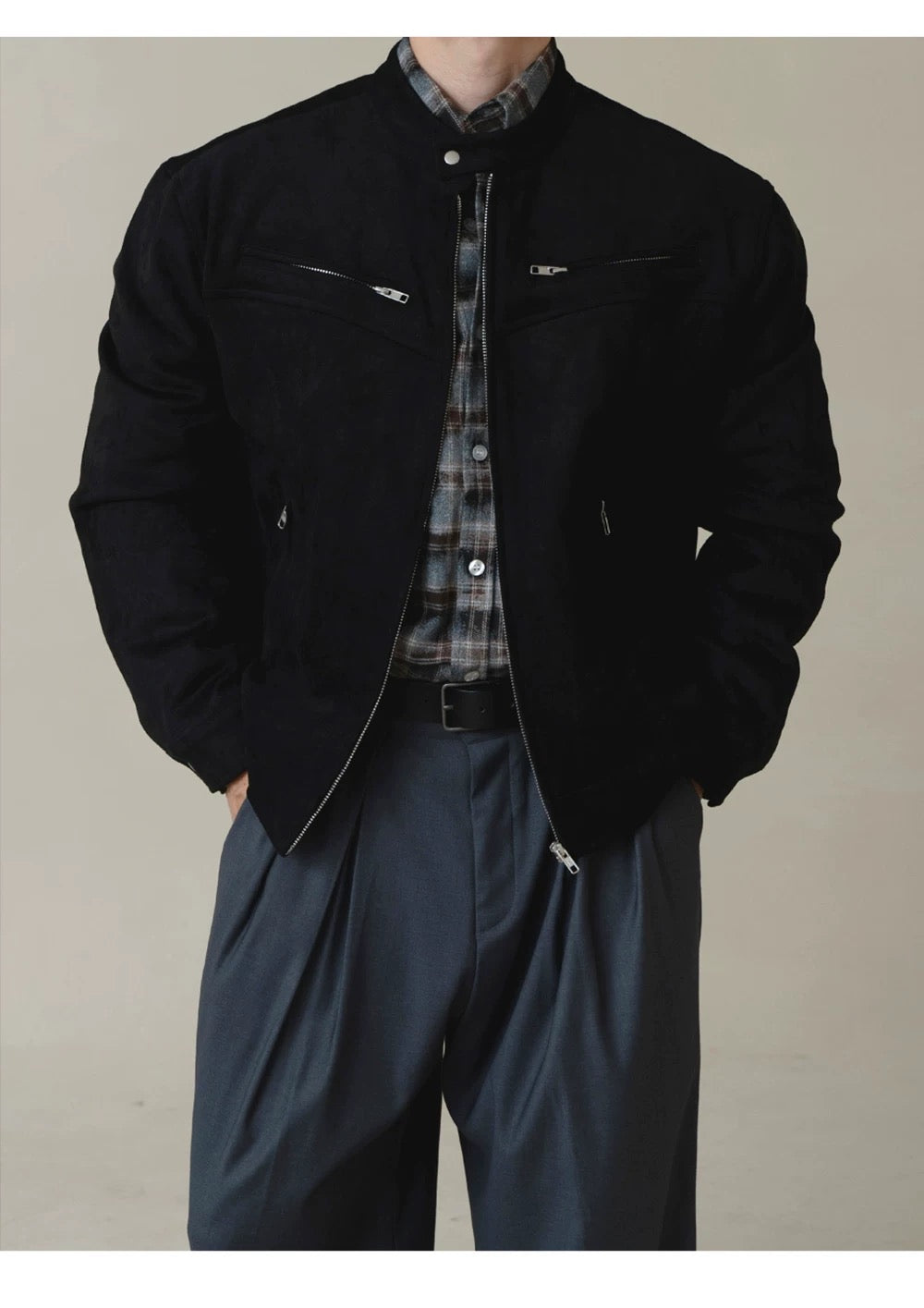 American Stand Collar Jacket – Vintage Streetwear Short Coat for Men FE0340