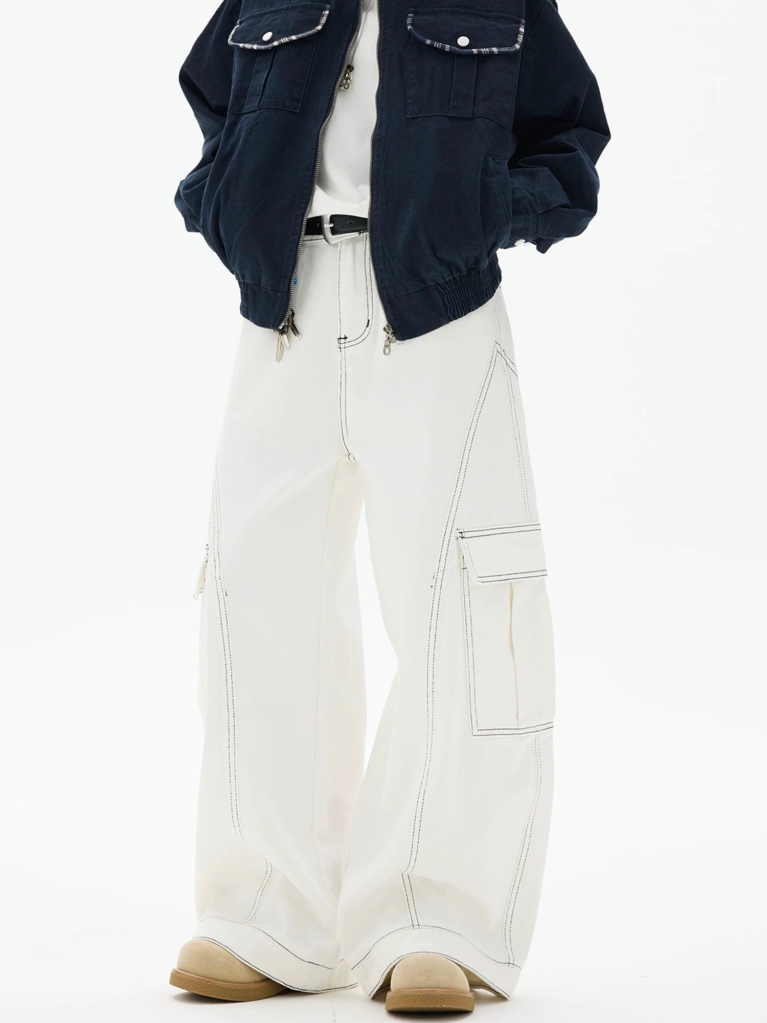 American Curved Wide-Leg Streetwear Trousers FE0297