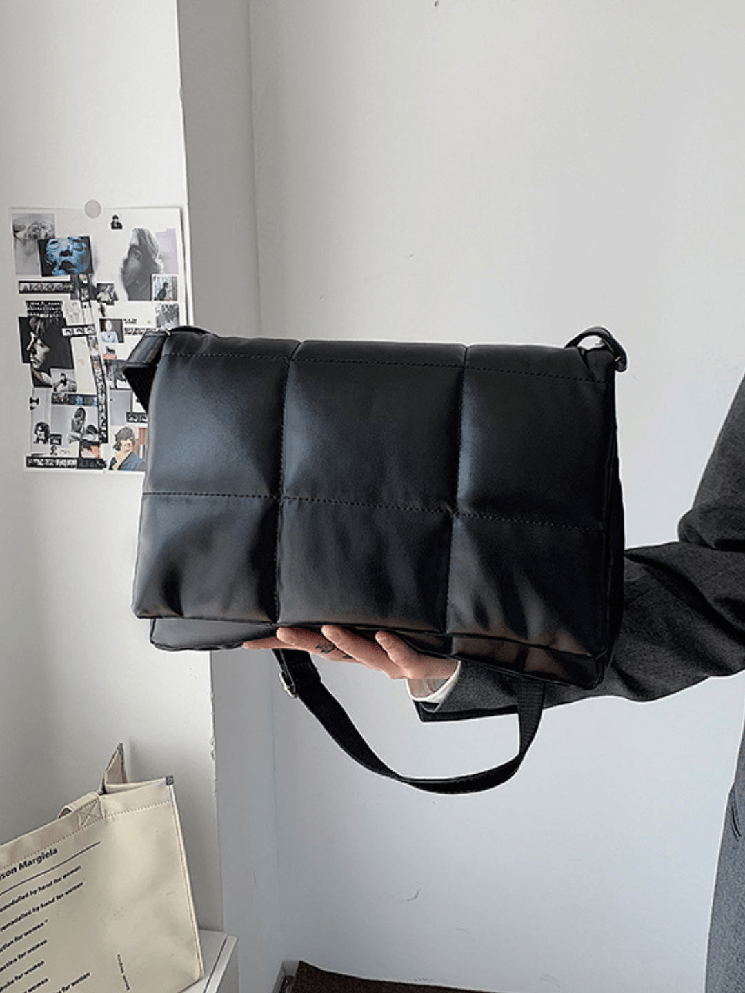 silk filling leather crossbody messenger bag FA077