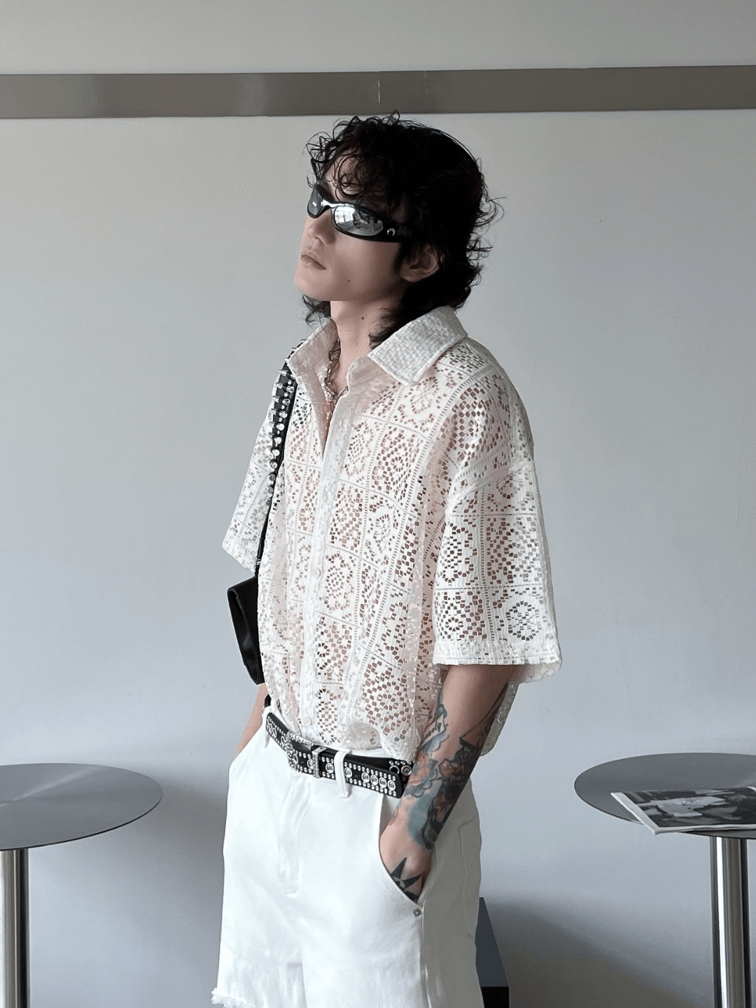 hollow design sense loose shirts FE0560