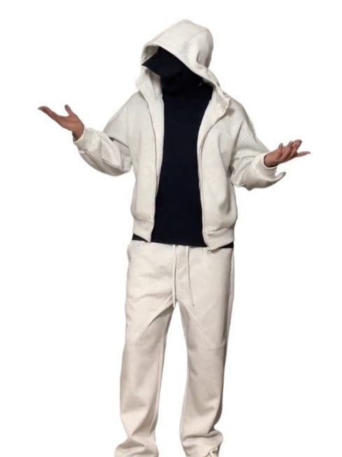 White grey hooded cardigan sweater set FE0241