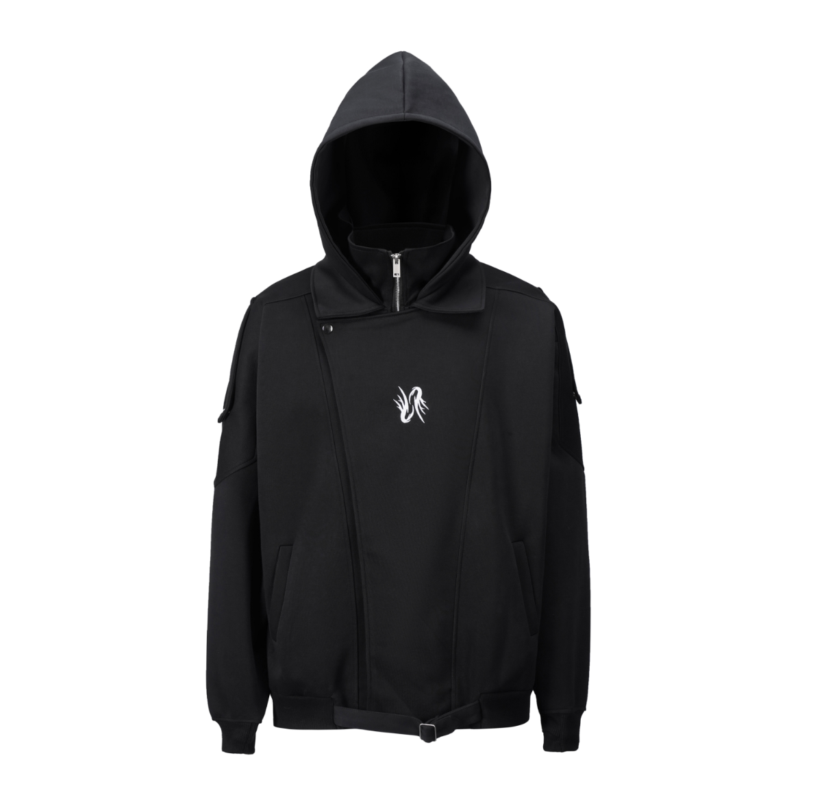 LAYERED-LOOK STAND-COLLAR ZIP HOODIE FE0511