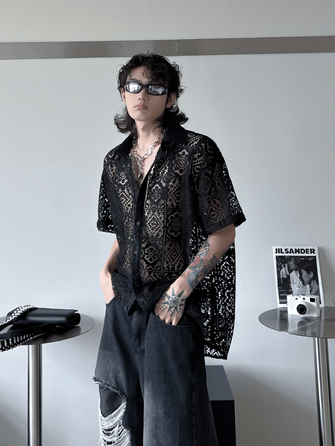 hollow design sense loose shirts FE0560