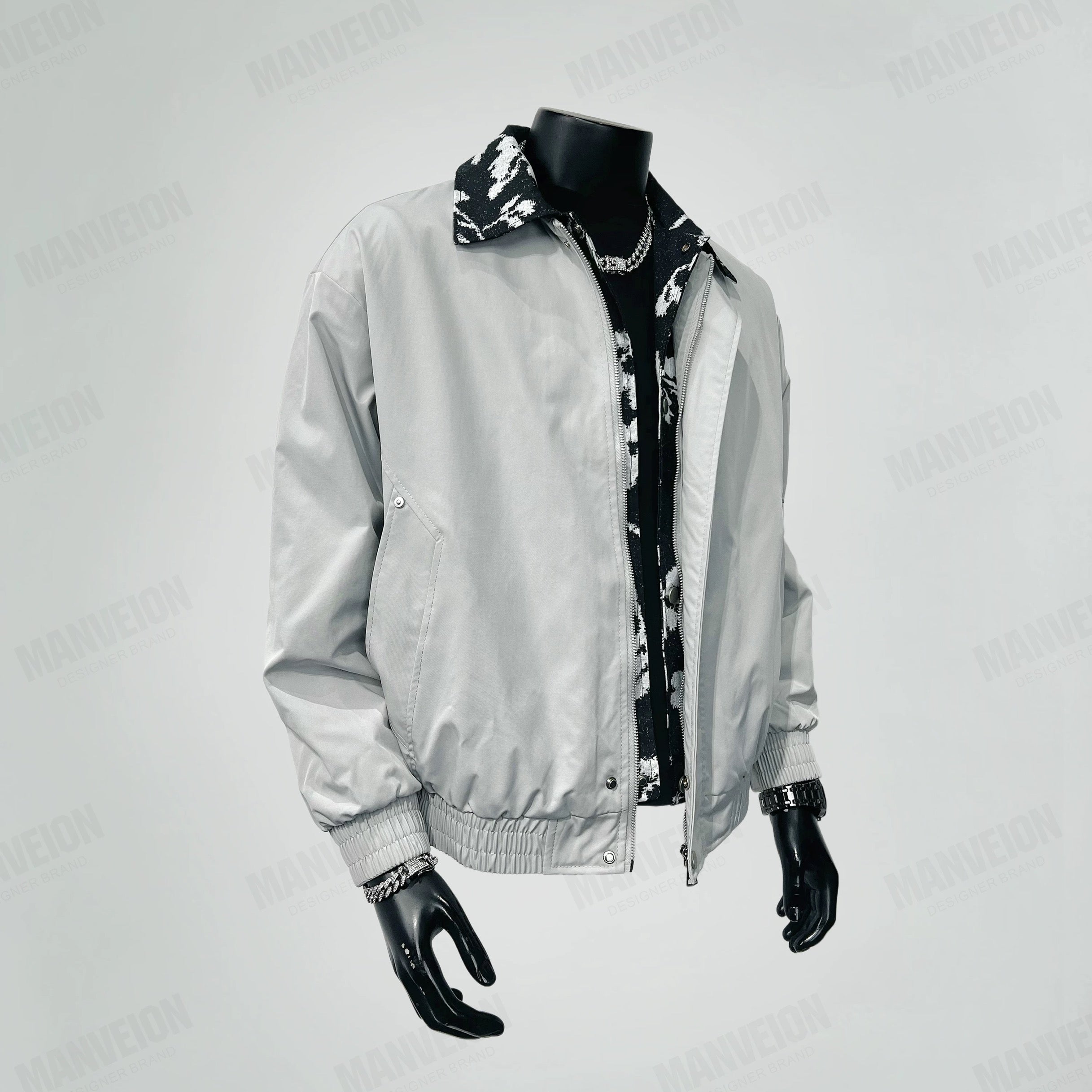 Men’s Vintage Layered Collar Jacket – Loose Fit Retro Streetwear Coat FE0015