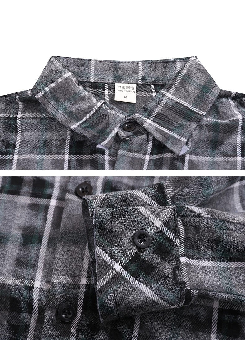 Men’s Plaid Overshirt Jacket – American Casual Vintage Streetwear Outerwear FE0298