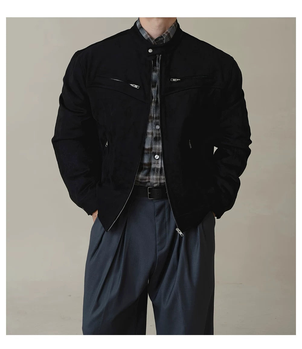 American Stand Collar Jacket – Vintage Streetwear Short Coat for Men FE0340