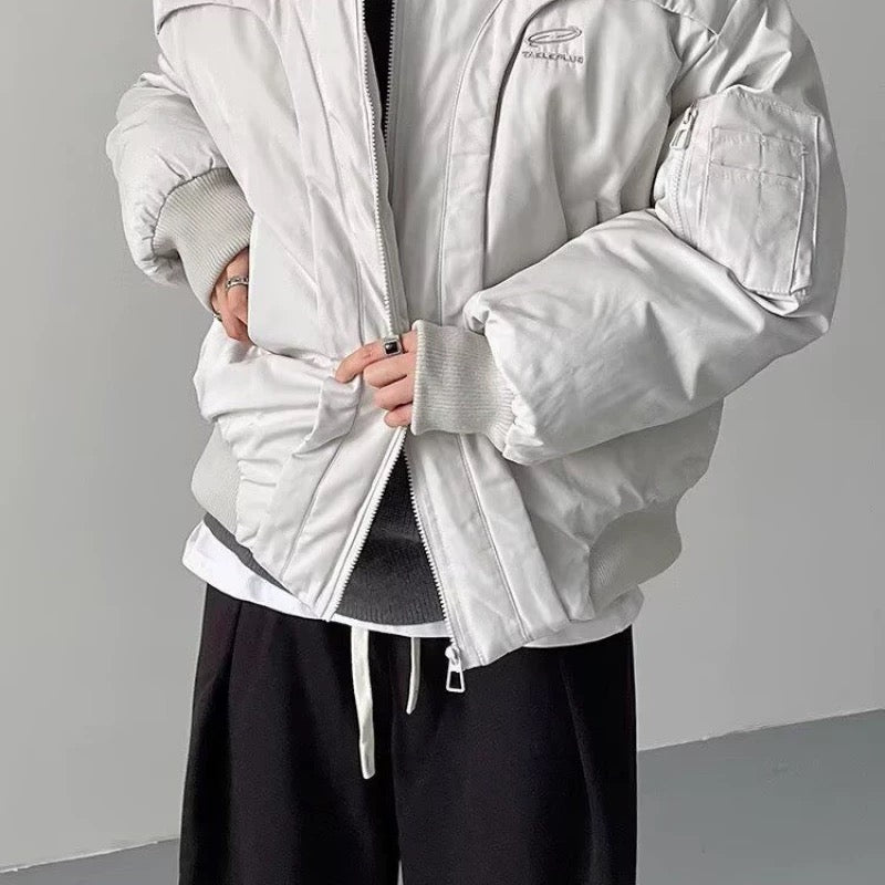 Men’s Deconstructed Bomber Jacket – American Retro High-Street Flight Outerwear FE0041