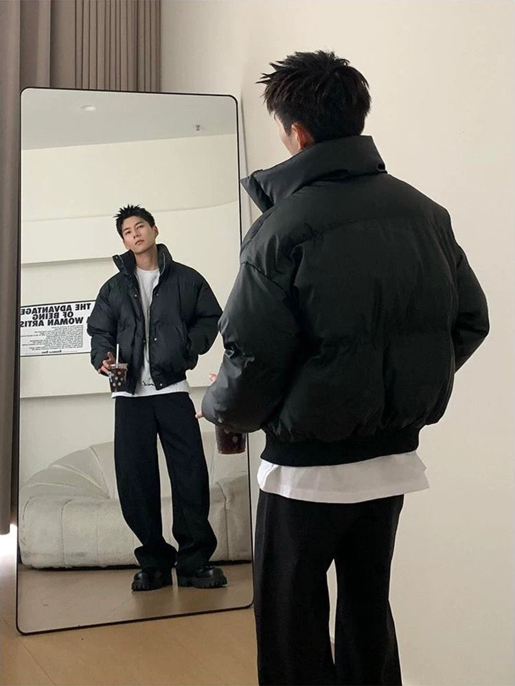 Men’s Short Stand Collar Down Jacket – Minimal Clean Fit Streetwear Puffer FE0047