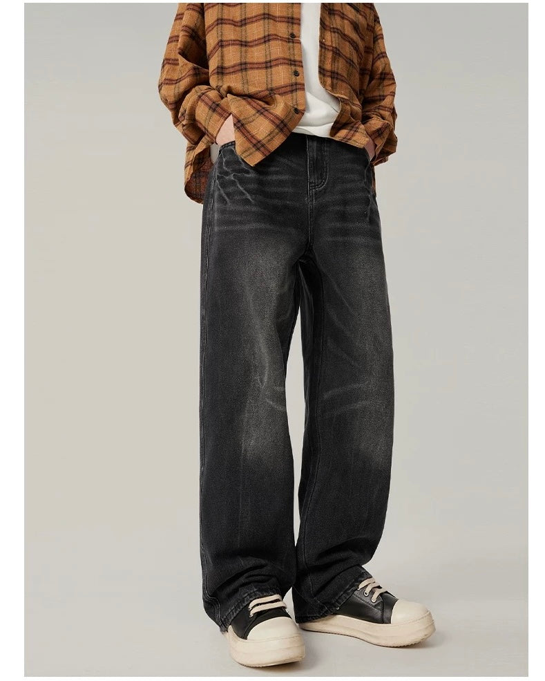 Men’s Vintage Washed Wide-Leg Jeans – American Retro Streetwear Denim FE0037
