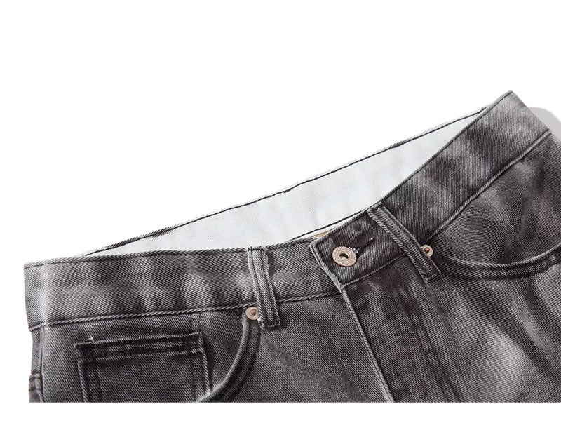 Men’s Smoke Washed Vintage Jeans – Distressed American Street Denim Pants FE0311