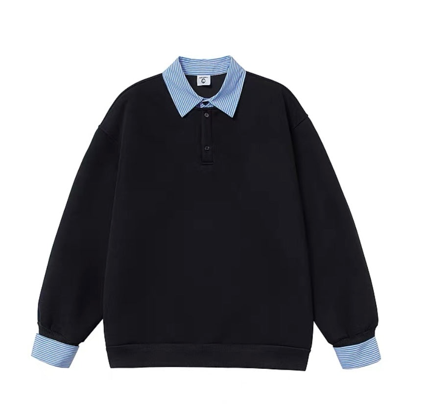 Men’s Layered Stripe Collar Sweatshirt – Vintage Preppy Street Pullover FE0008