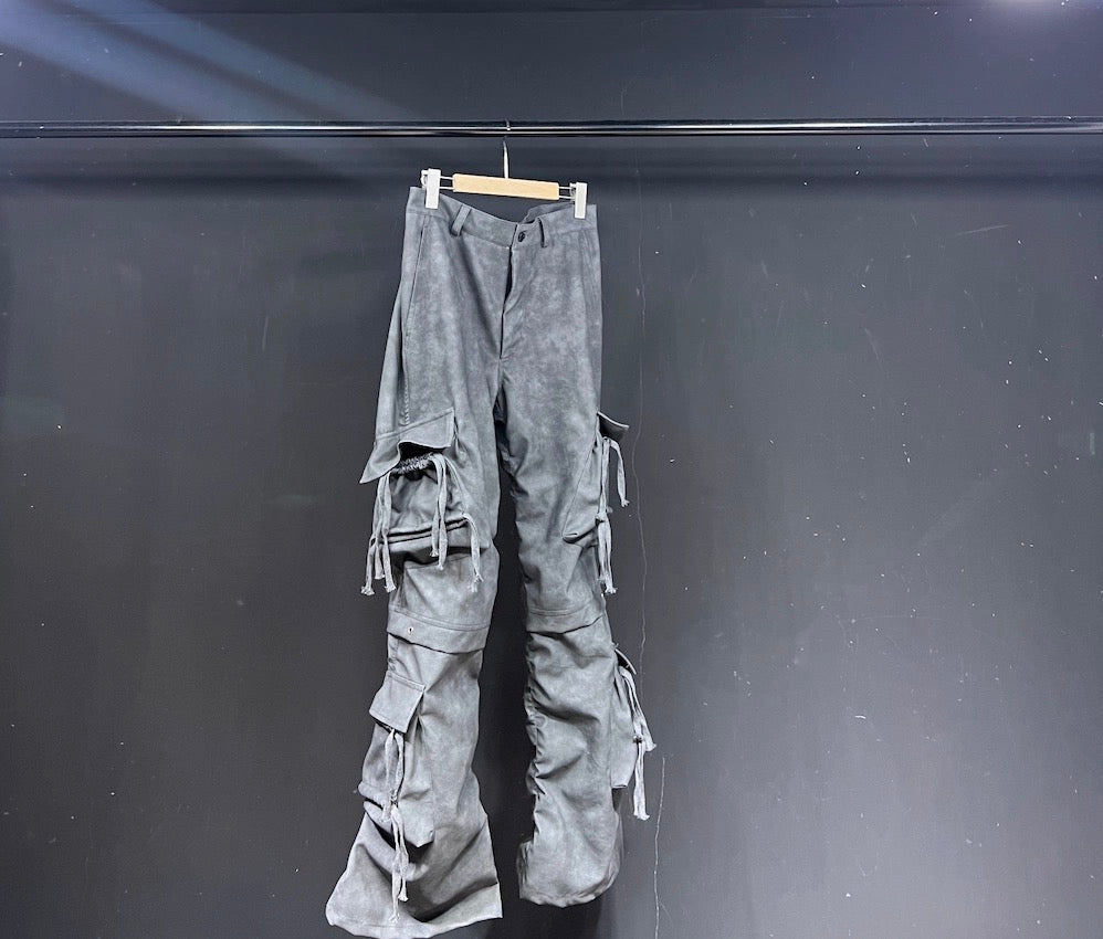Men’s Suede PU Washed Flared Pants FE0280