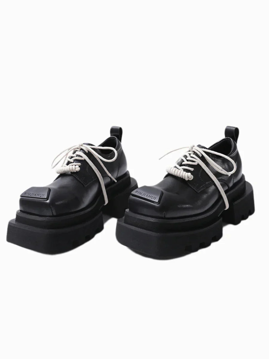 LEATHER SQUARE HEAD LACE-UP DERBY SHOES S020