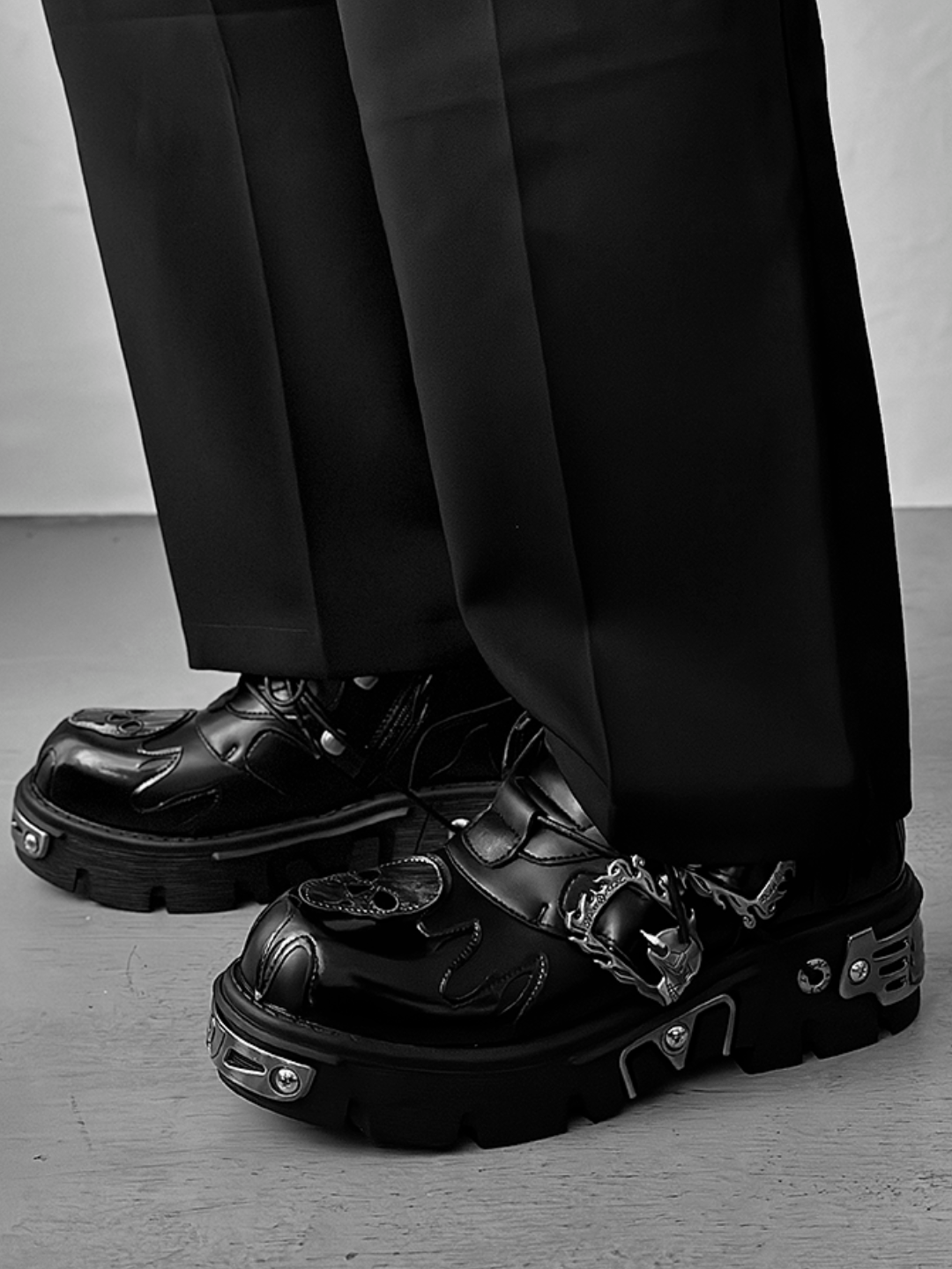 Punk Metal Leather Shoes S036