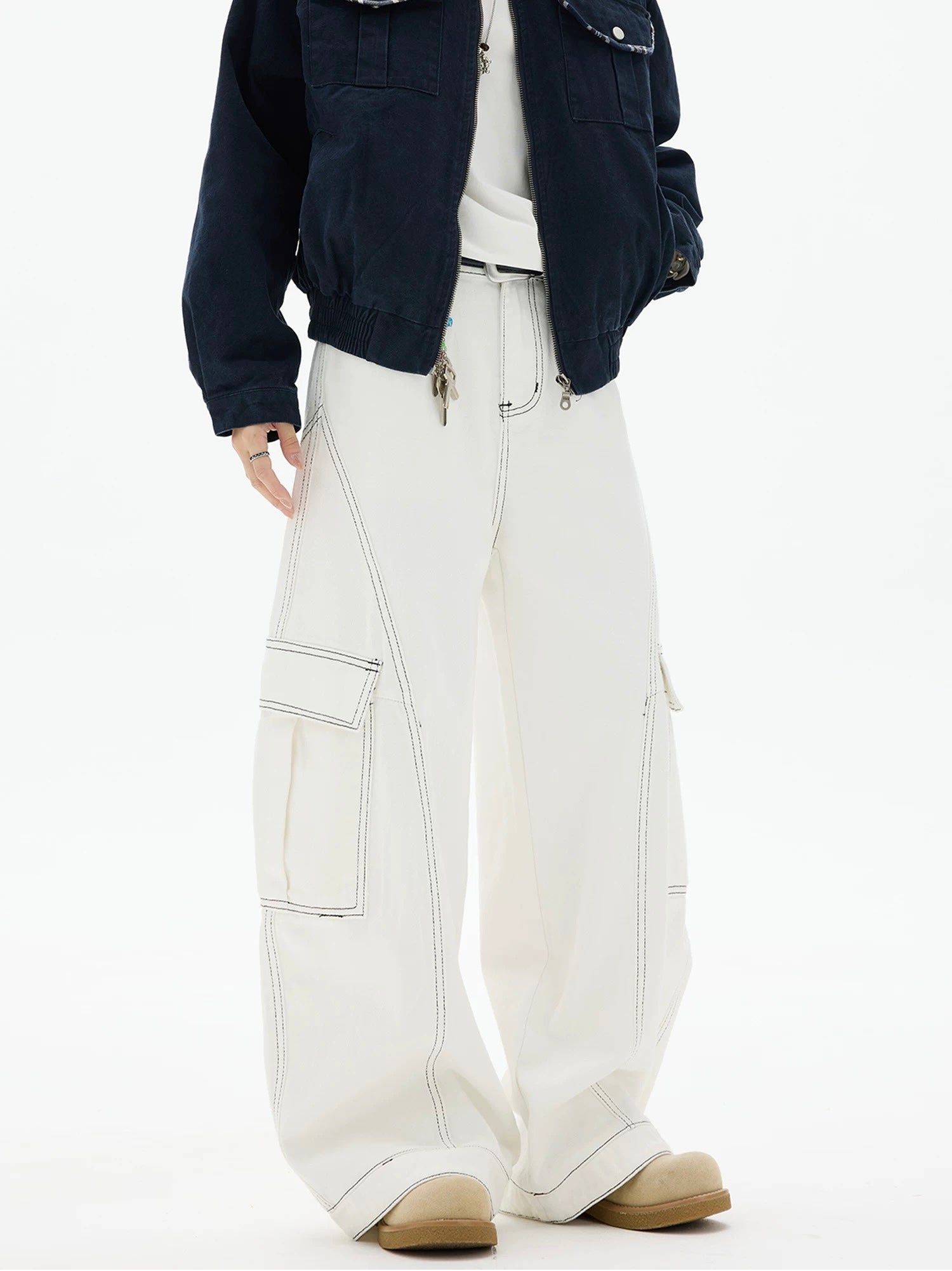 American Curved Wide-Leg Streetwear Trousers FE0297