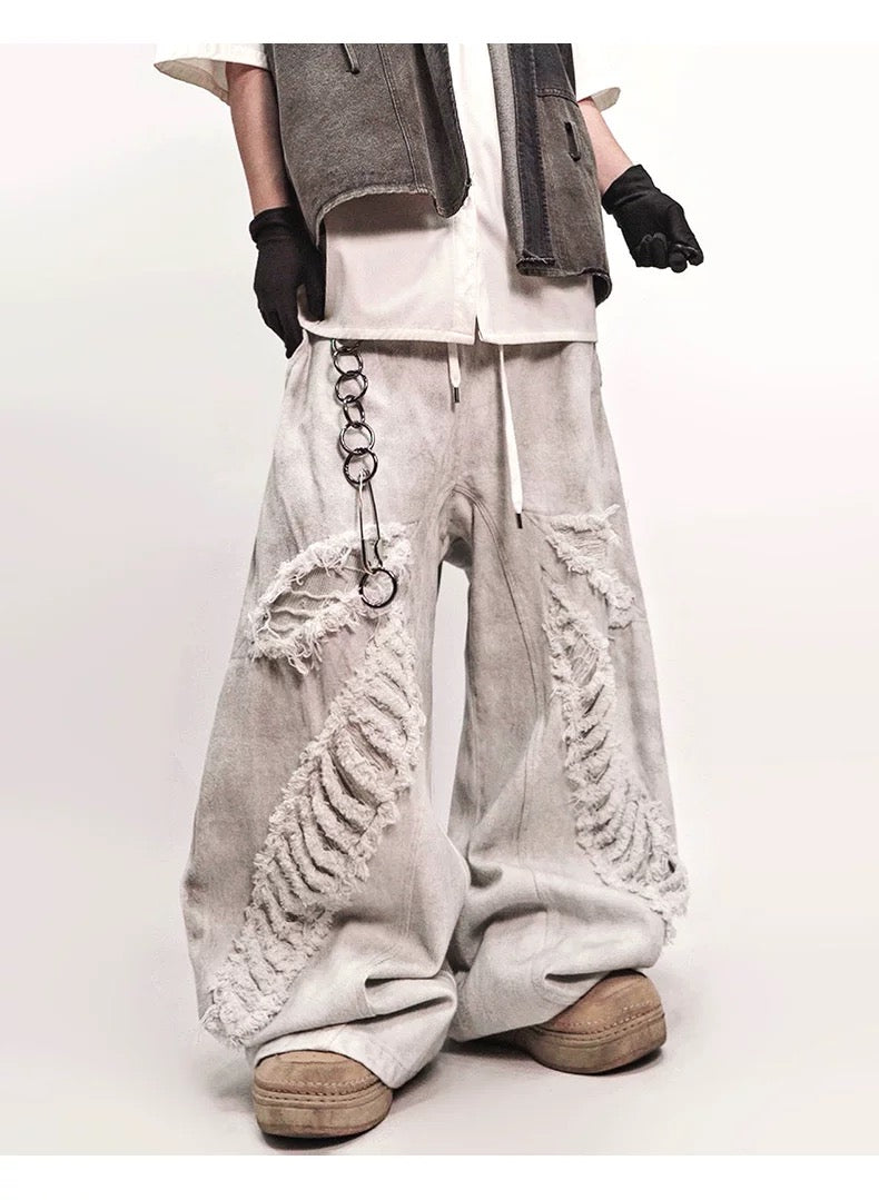 Men’s Vintage Distressed Washed White Denim Jeans FE0283