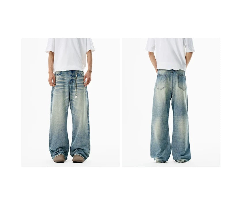 Men’s Clean Fit Light Blue Flare Jeans – American Retro Minimal Street Denim FE0028