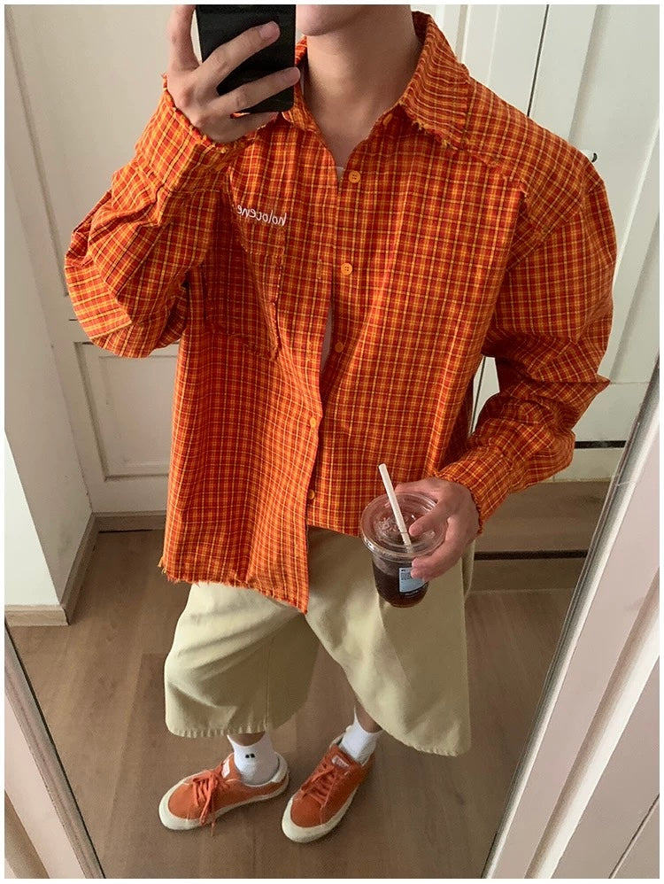 American Streetwear Orange Plaid Shirt FE0352