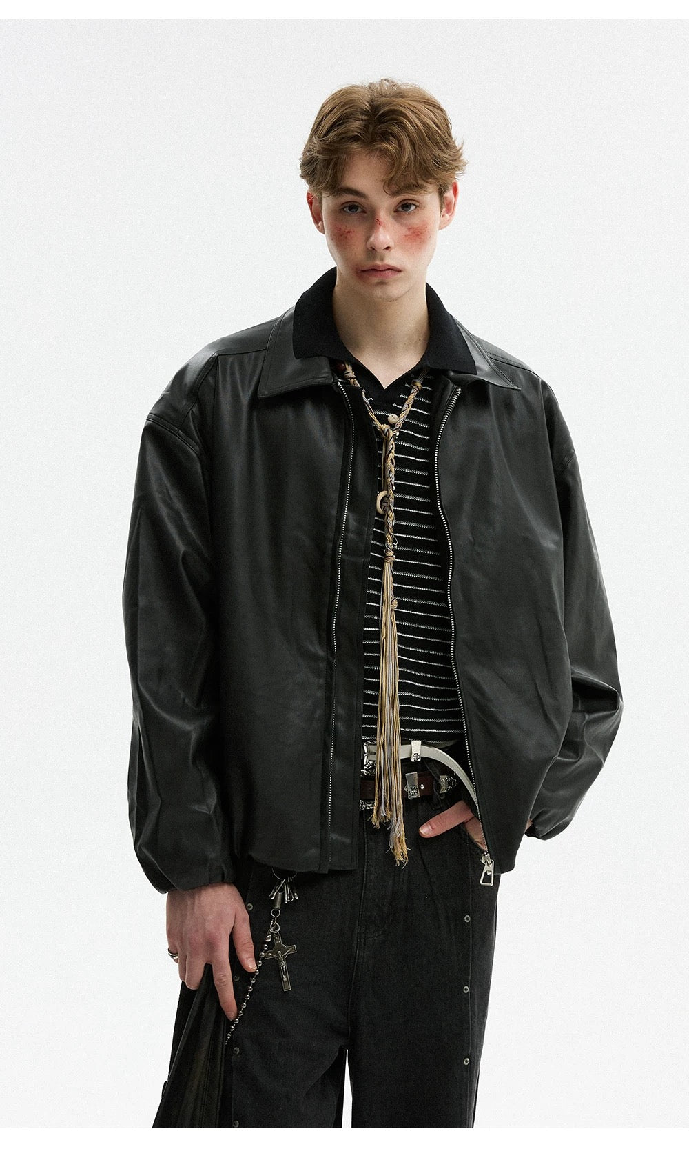 Men’s Retro American Black PU Leather Jacket FE0358