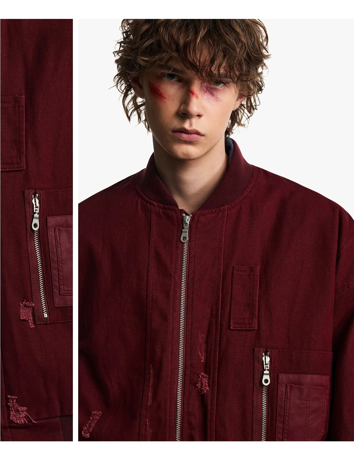 Men’s Burgundy MA-1 Distressed Bomber Jacke FE0306