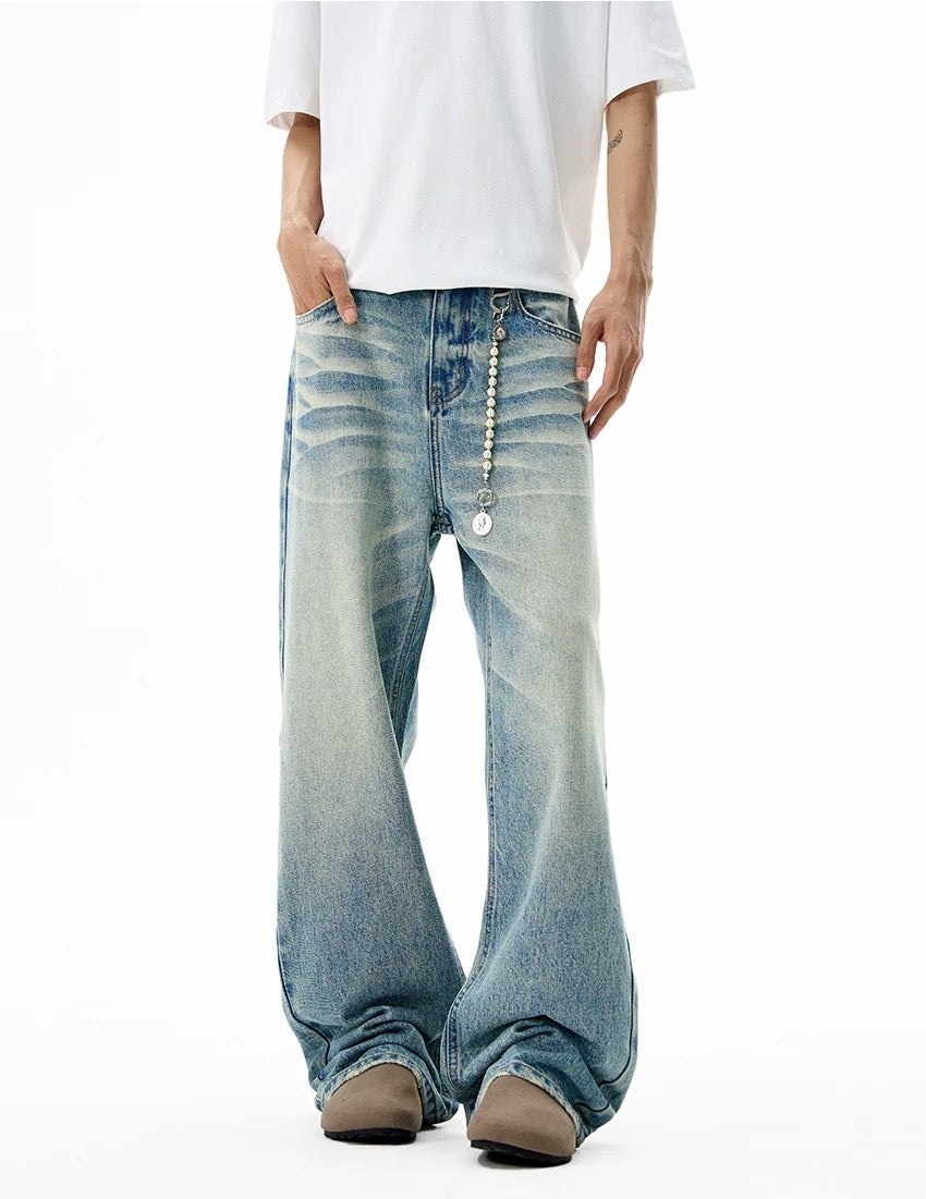 Men’s Clean Fit Light Blue Flare Jeans – American Retro Minimal Street Denim FE0028