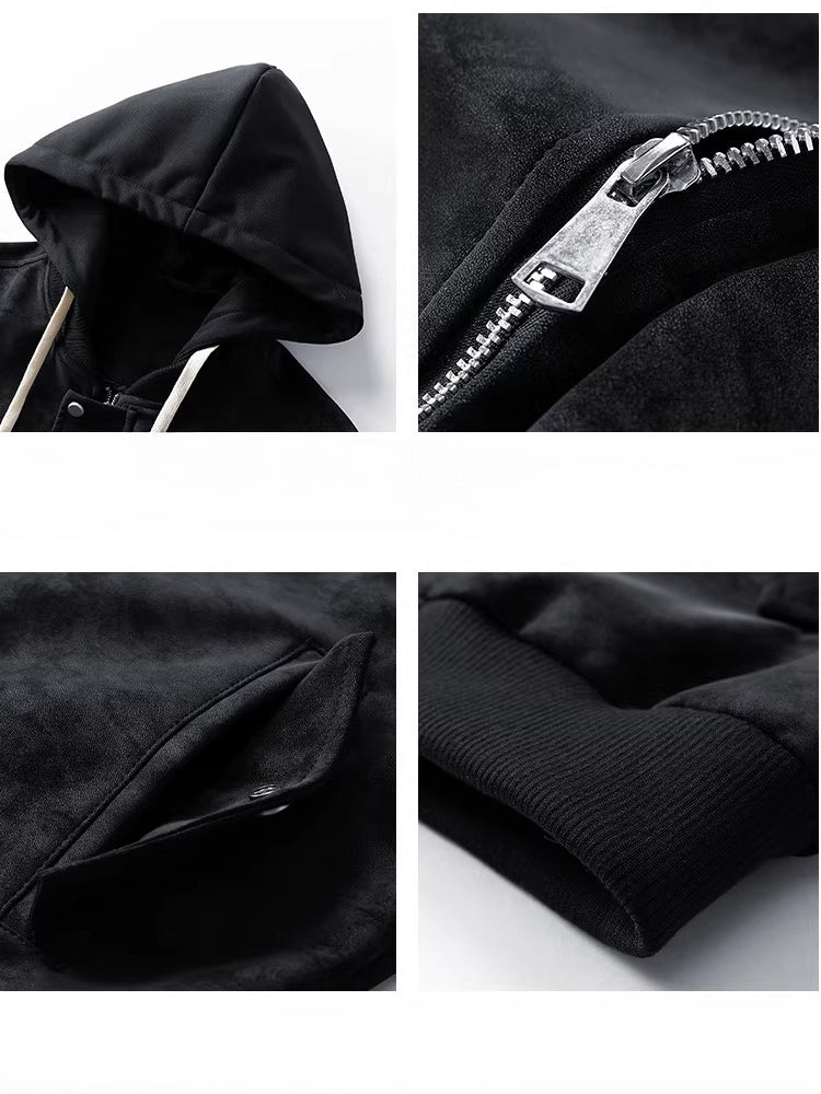 Spring PU leather jacket hooded jacket FE0703