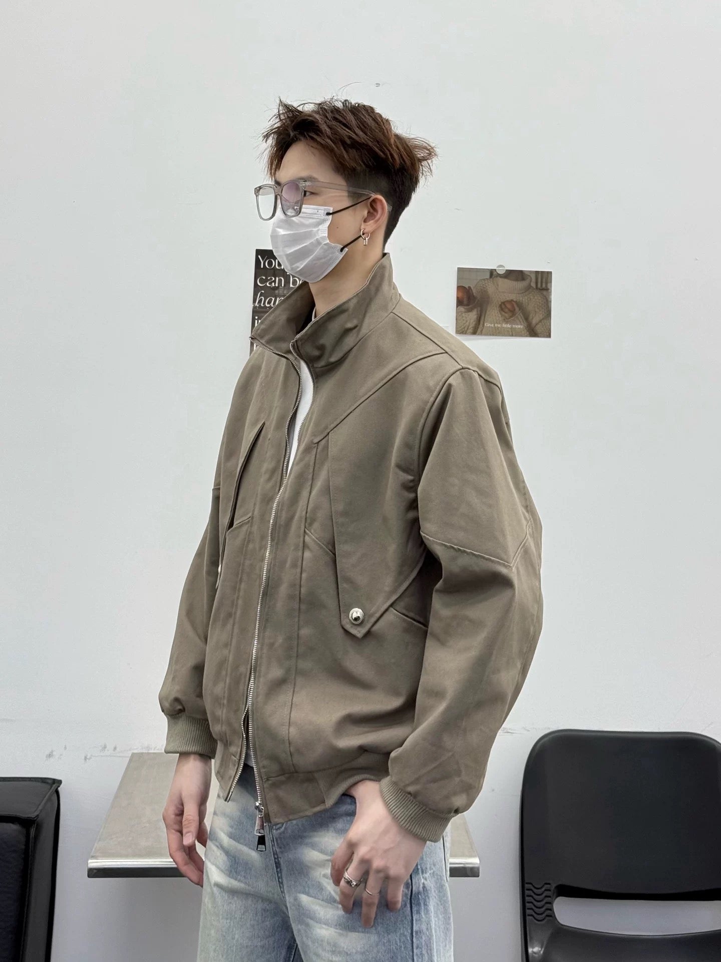 Men’s Stand Collar Jacket – Minimal Clean Fit Streetwear Outerwear FE0048