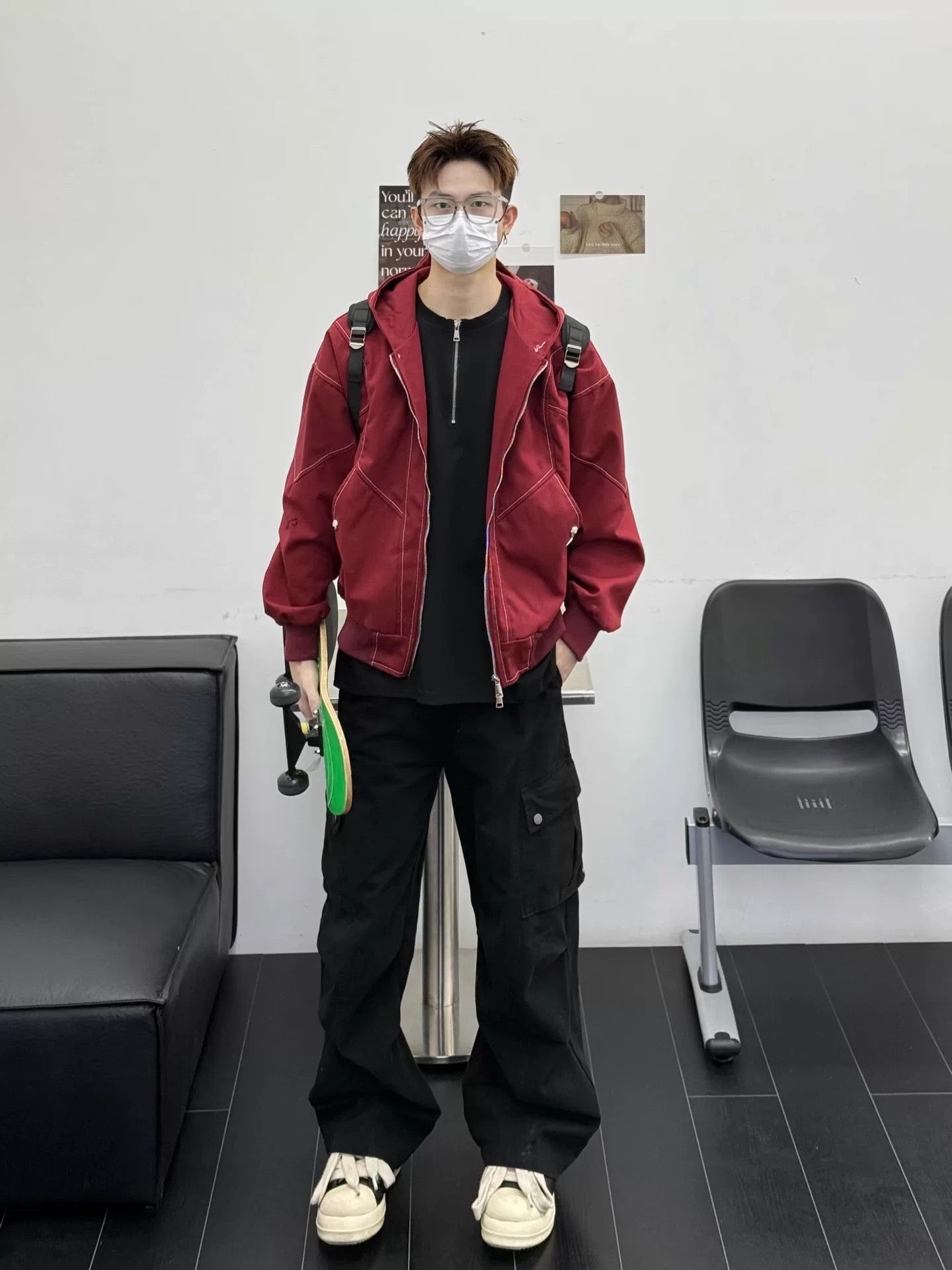 Men’s Red Contrast Stitch Hooded Jacket – Streetwear Short Outerwear Coat FE0318