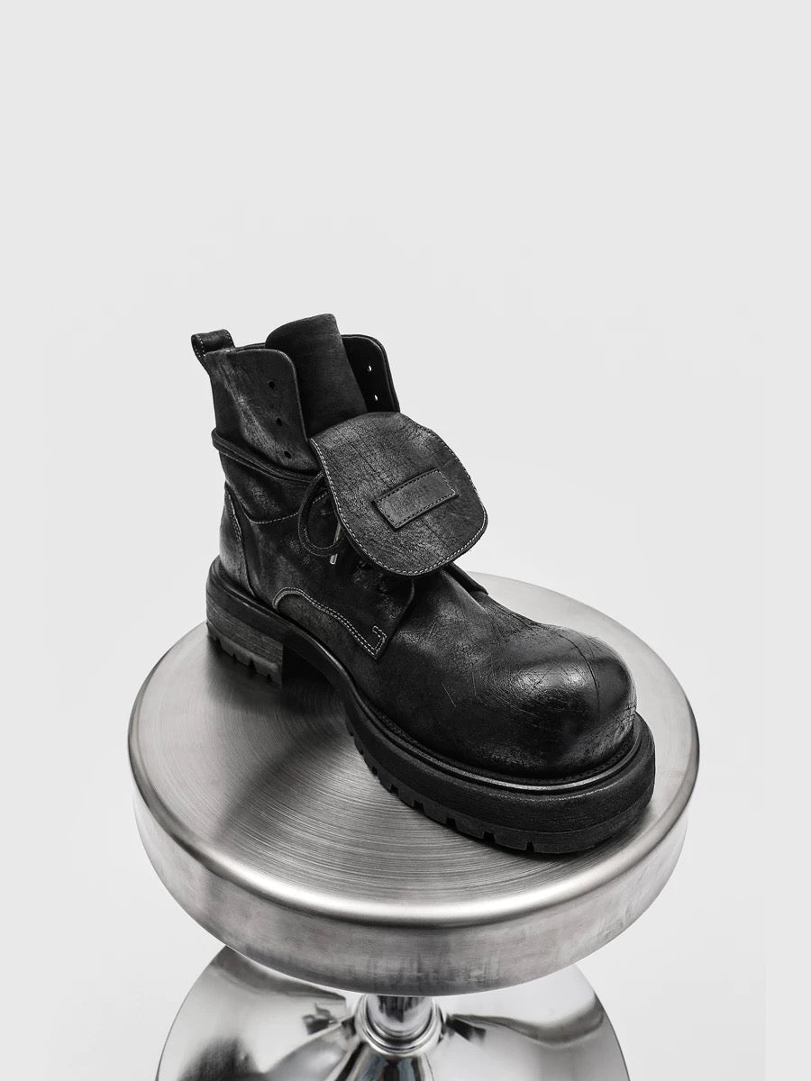 Men’s 2025 New Chunky Martin Boots Black High-Top Leather Work Boots British Style Elevator Shoes S0011