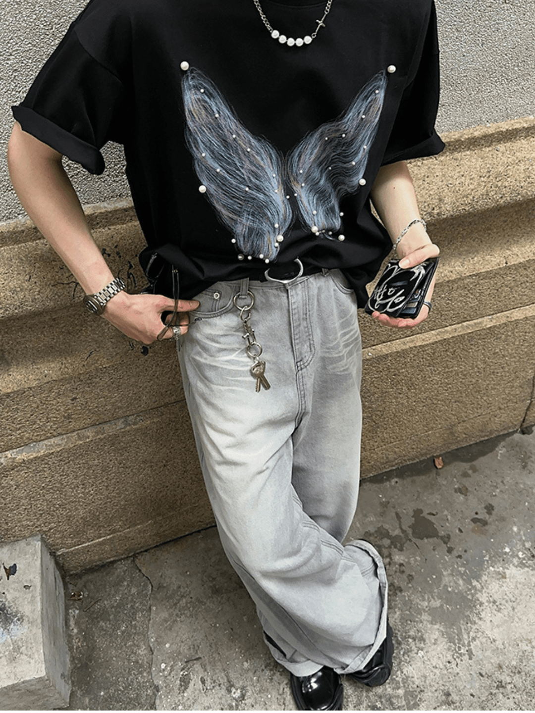 pearl butterfly print T-shirt FE0182